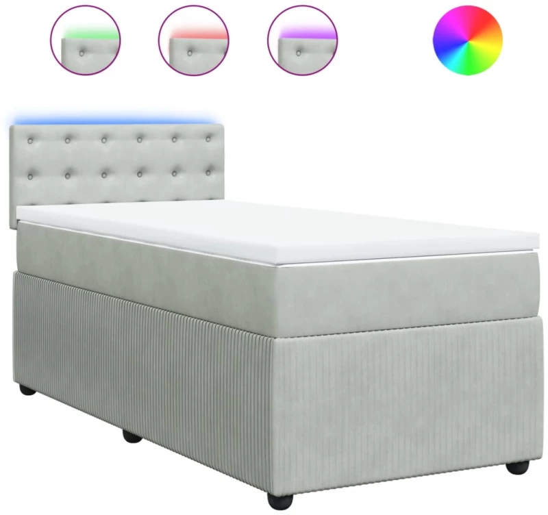vidaXL Κρεβάτι Boxspring με Στρώμα Ανοιχτό Γκρι 100x200 εκ. Βελούδινο
