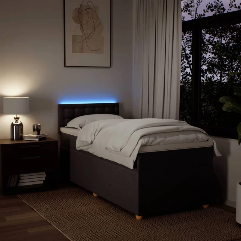 vidaXL Κρεβάτι Boxspring με Στρώμα Σκούρο Καφέ 90x190 εκ. Υφασμάτινο