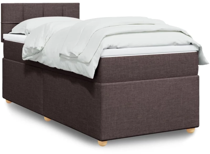 vidaXL Κρεβάτι Boxspring με Στρώμα Σκούρο Καφέ 90x190 εκ. Υφασμάτινο