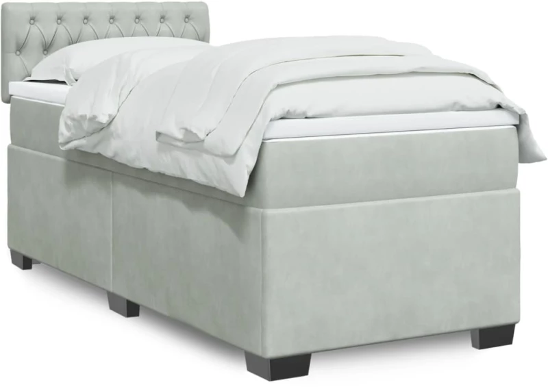vidaXL Κρεβάτι Boxspring με Στρώμα Ανοιχτό Γκρι 90x200 εκ. Βελούδινο