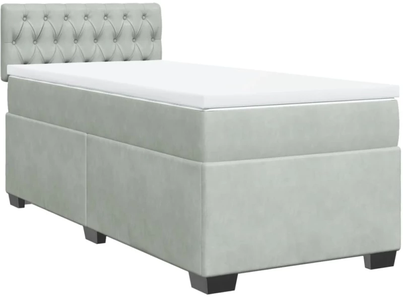 vidaXL Κρεβάτι Boxspring με Στρώμα Ανοιχτό Γκρι 90x200 εκ. Βελούδινο