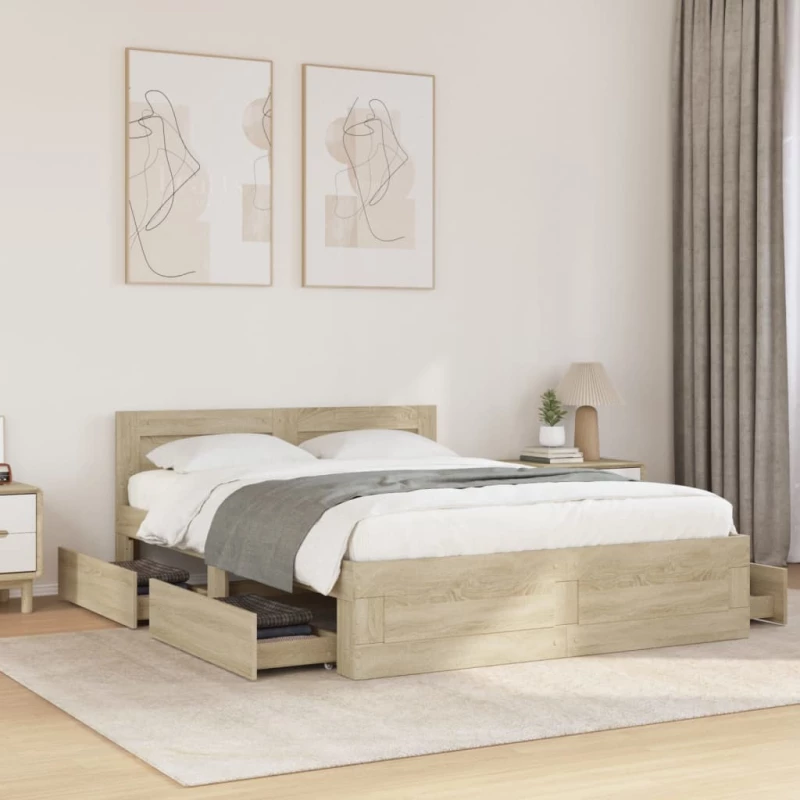 vidaXL Πλαίσιο Κρεβατιού με Κεφαλάρι Sonoma Δρυς 135x190εκ. Επεξ. Ξύλο