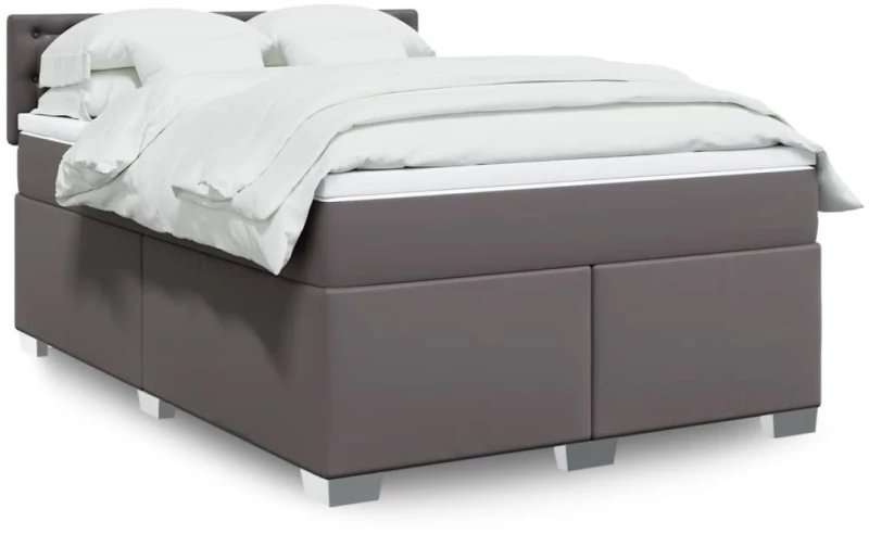vidaXL Κρεβάτι Boxspring με Στρώμα Γκρι 160x200εκ. από Συνθετικό Δέρμα