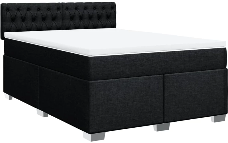 vidaXL Κρεβάτι Boxspring με Στρώμα Μαύρο 140x200 εκ. Υφασμάτινο