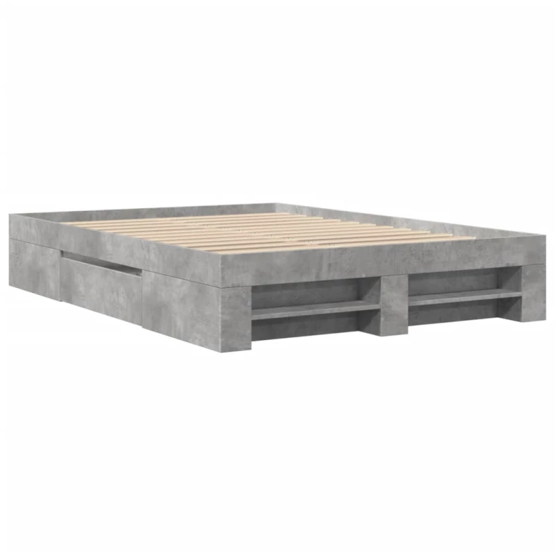 vidaXL Πλαίσιο Κρεβατιού Γκρι Σκυροδέματος 135x190 εκ. Επεξεργ. Ξύλο