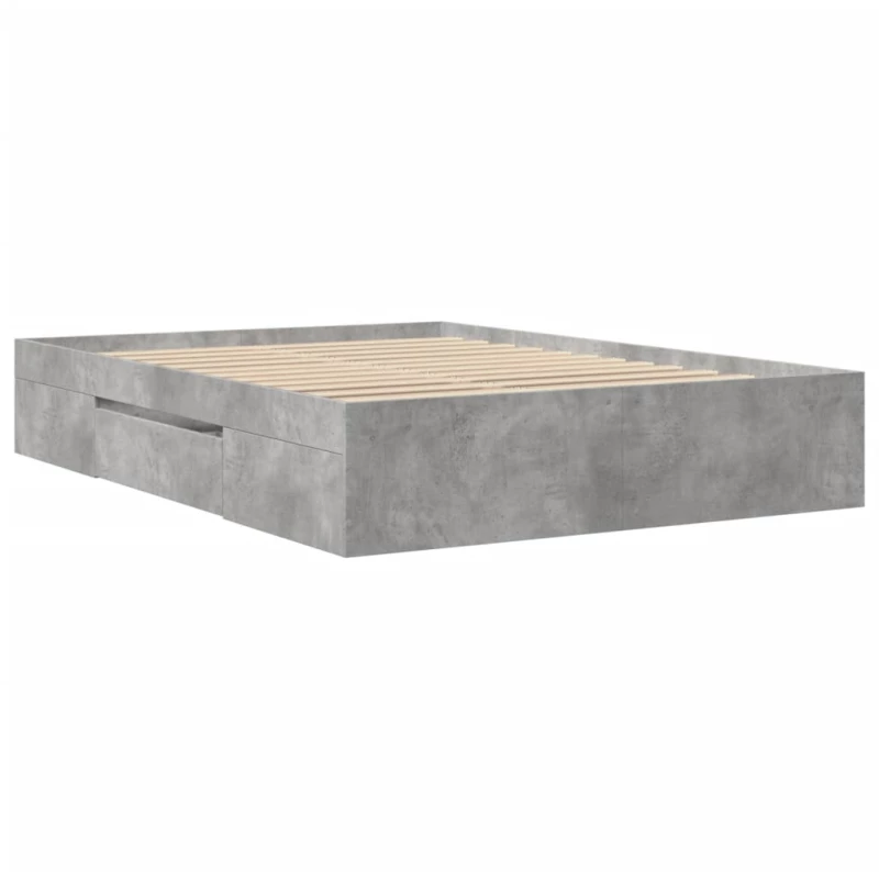 vidaXL Πλαίσιο Κρεβατιού Γκρι Σκυροδέματος 135x190 εκ. Επεξεργ. Ξύλο