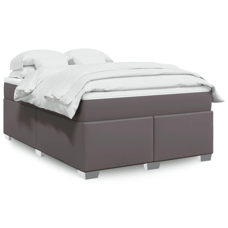 vidaXL Κρεβάτι Boxspring με Στρώμα Γκρι 160x200εκ. από Συνθετικό Δέρμα