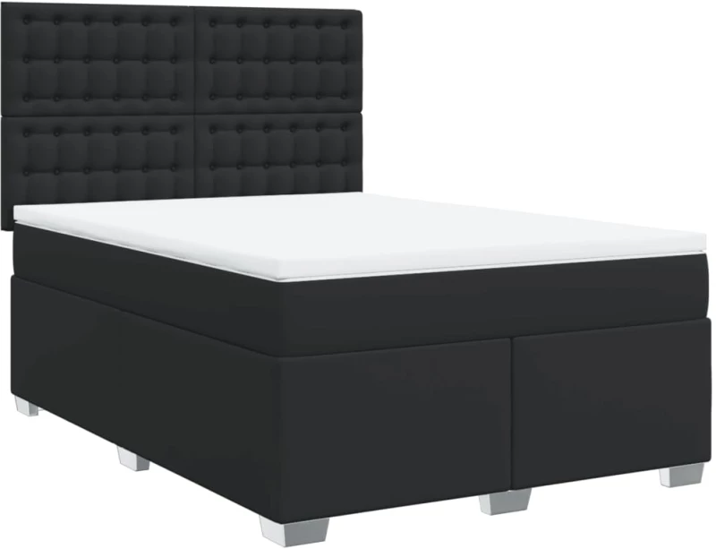 vidaXL Κρεβάτι Boxspring με Στρώμα Μαύρο 140x200εκ.από Συνθετικό Δέρμα