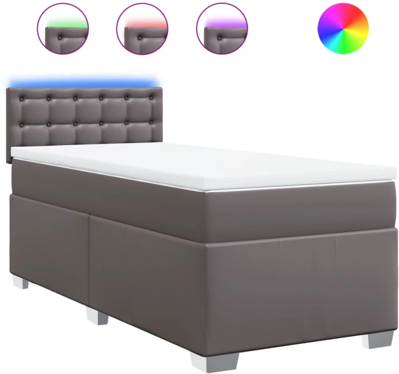 vidaXL Κρεβάτι Boxspring με Στρώμα Γκρι 100x200εκ. από Συνθετικό Δέρμα