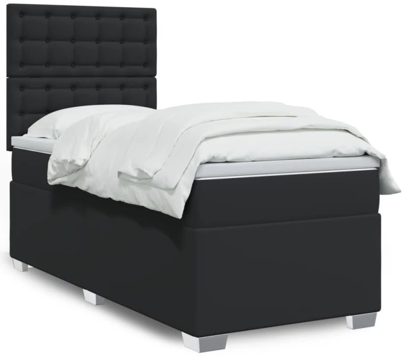 vidaXL Κρεβάτι Boxspring με Στρώμα Μαύρο 90x190εκ. από Συνθετικό Δέρμα