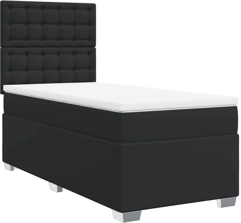 vidaXL Κρεβάτι Boxspring με Στρώμα Μαύρο 90x190εκ. από Συνθετικό Δέρμα