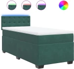vidaXL Κρεβάτι Boxspring με Στρώμα Σκούρο Πράσινο 90x190 εκ. Βελούδινο