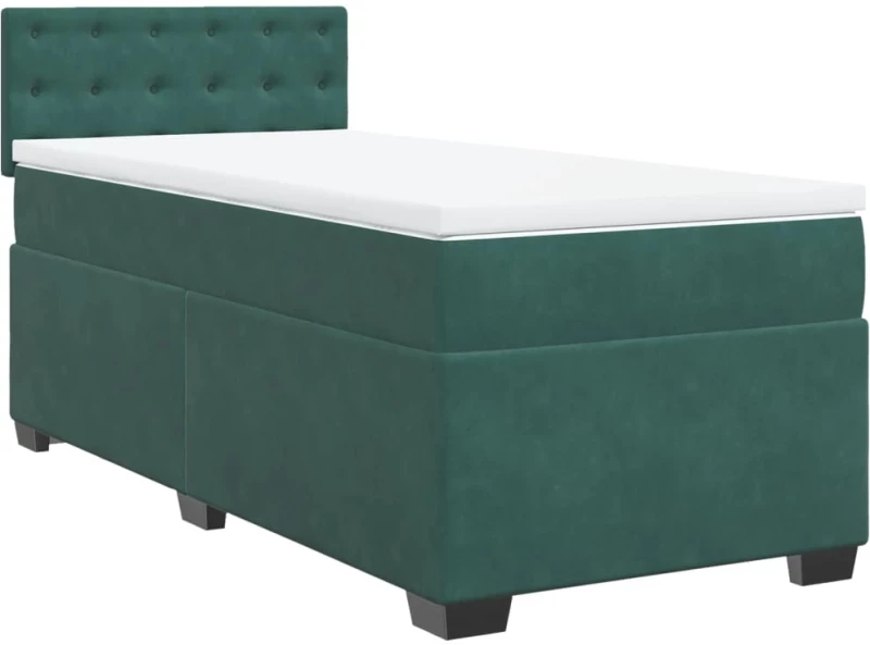 vidaXL Κρεβάτι Boxspring με Στρώμα Σκούρο Πράσινο 90x190 εκ. Βελούδινο