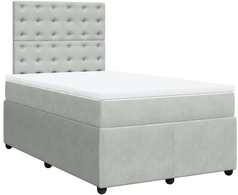 vidaXL Κρεβάτι Boxspring με Στρώμα Ανοιχτό Γκρι 120x200 εκ. Βελούδινο