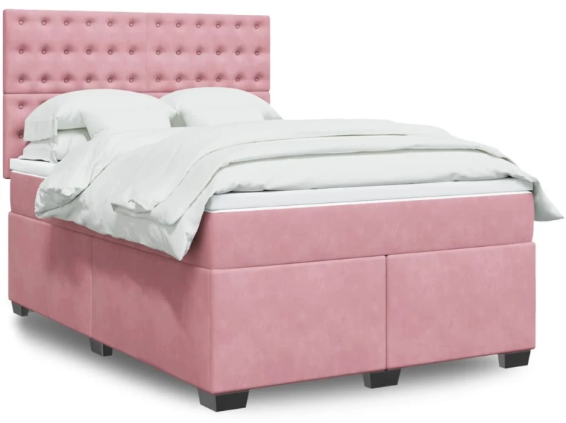 vidaXL Κρεβάτι Boxspring με Στρώμα Ροζ 140x200 εκ. Βελούδινο