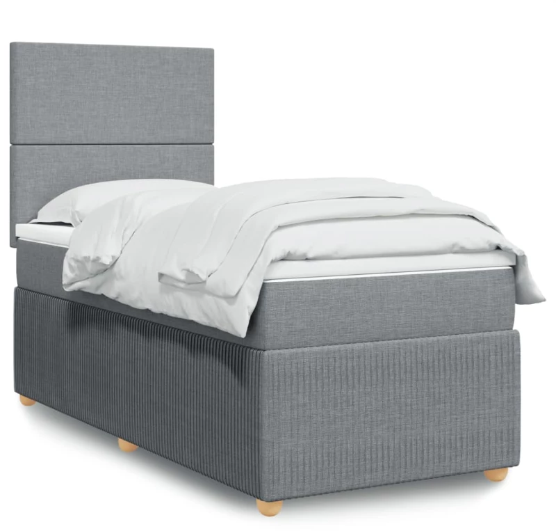 vidaXL Κρεβάτι Boxspring με Στρώμα Ανοιχτό Γκρι 90x190 εκ. Υφασμάτινο