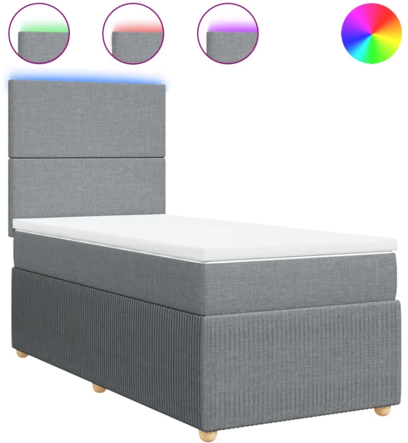 vidaXL Κρεβάτι Boxspring με Στρώμα Ανοιχτό Γκρι 90x190 εκ. Υφασμάτινο