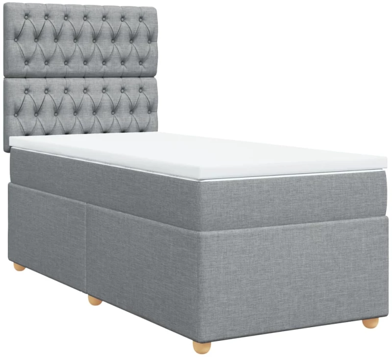 vidaXL Κρεβάτι Boxspring με Στρώμα Ανοιχτό Γκρι 90x200 εκ. Υφασμάτινο