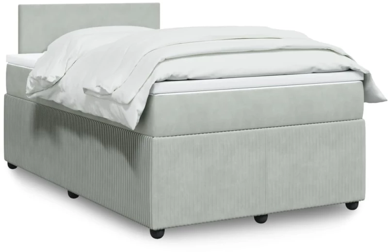 vidaXL Κρεβάτι Boxspring με Στρώμα Ανοιχτό Γκρι 120x200 εκ. Βελούδινο