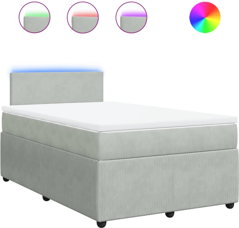 vidaXL Κρεβάτι Boxspring με Στρώμα Ανοιχτό Γκρι 120x200 εκ. Βελούδινο