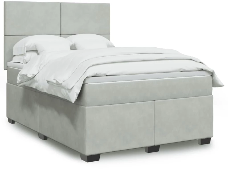 vidaXL Κρεβάτι Boxspring με Στρώμα Ανοιχτό Γκρι 160x200 εκ. Βελούδινο
