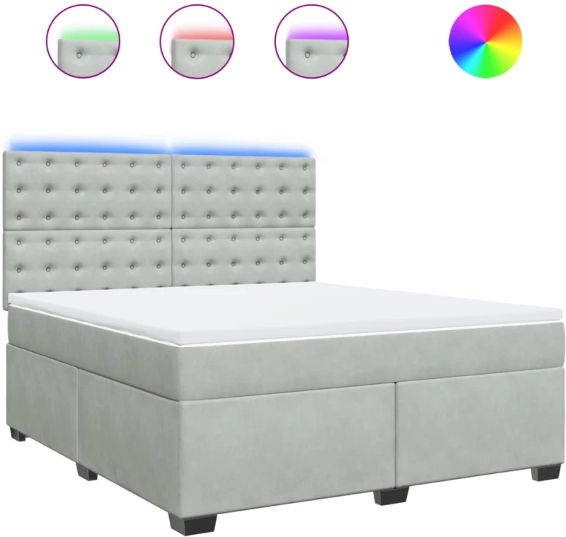 vidaXL Κρεβάτι Boxspring με Στρώμα Ανοιχτό Γκρι 180x200 εκ. Βελούδινο