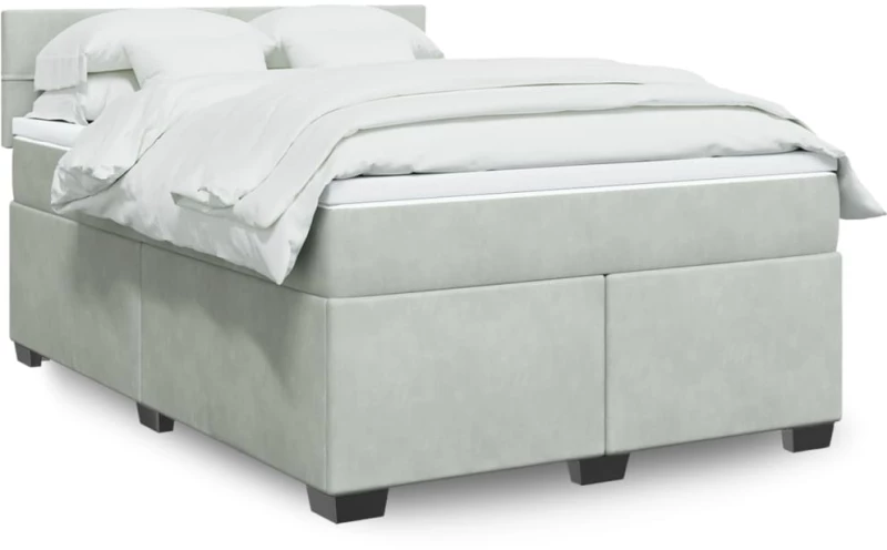 vidaXL Κρεβάτι Boxspring με Στρώμα Ανοιχτό Γκρι 160x200 εκ. Βελούδινο