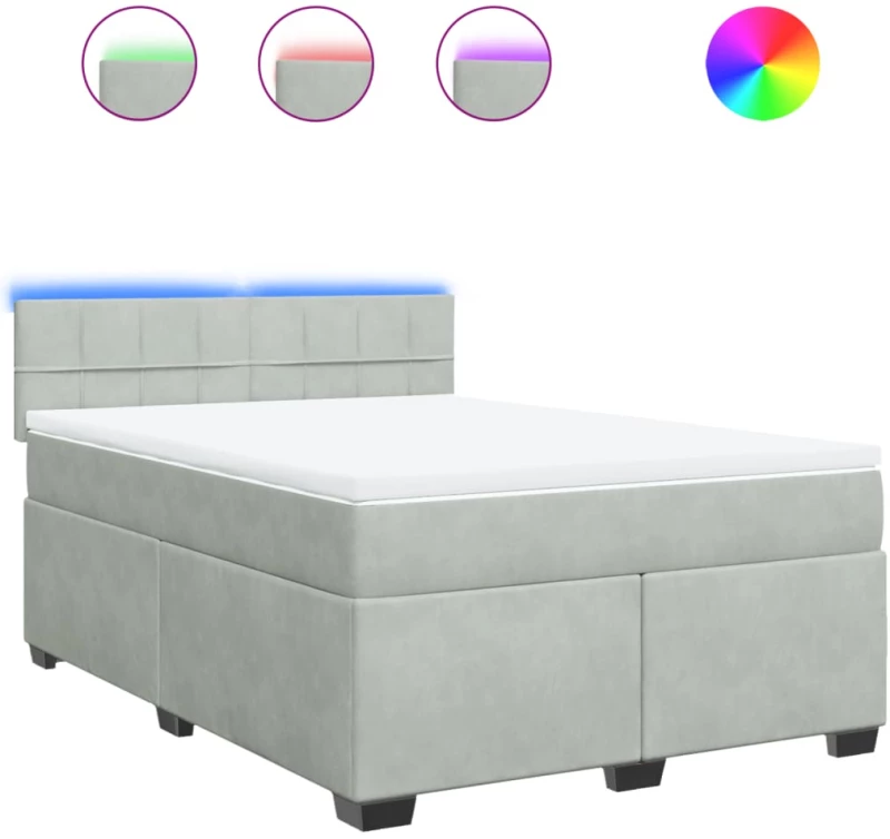vidaXL Κρεβάτι Boxspring με Στρώμα Ανοιχτό Γκρι 160x200 εκ. Βελούδινο