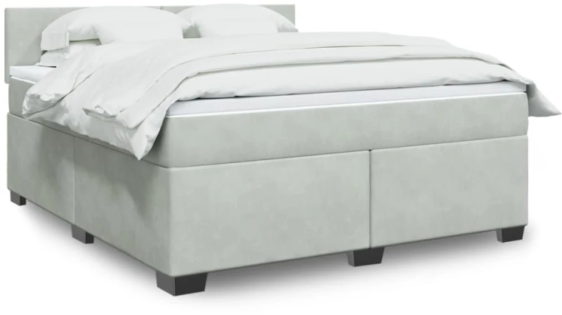 vidaXL Κρεβάτι Boxspring με Στρώμα Ανοιχτό Γκρι 180x200 εκ. Βελούδινο