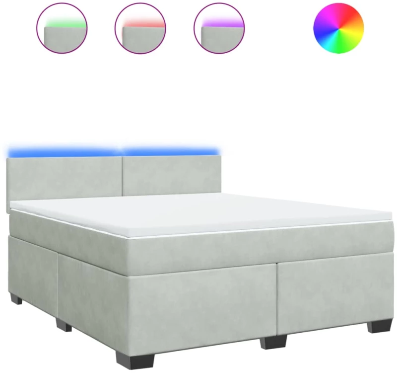 vidaXL Κρεβάτι Boxspring με Στρώμα Ανοιχτό Γκρι 180x200 εκ. Βελούδινο