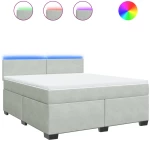 vidaXL Κρεβάτι Boxspring με Στρώμα Ανοιχτό Γκρι 180x200 εκ. Βελούδινο