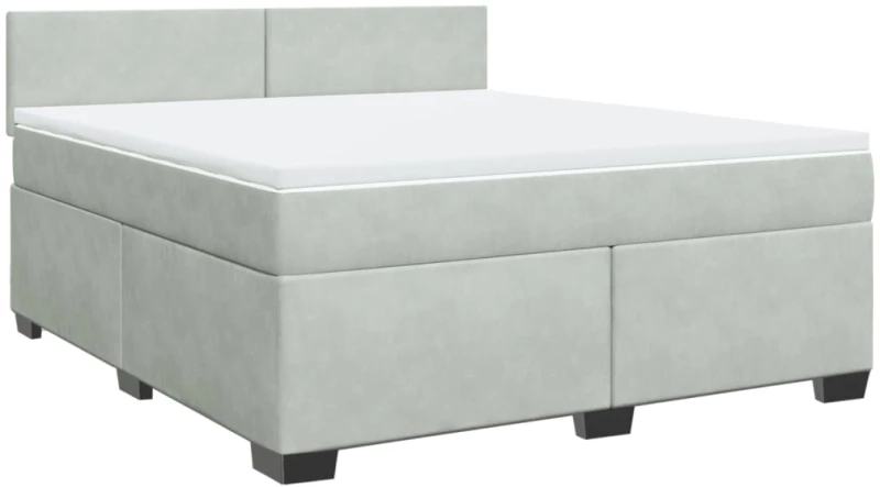vidaXL Κρεβάτι Boxspring με Στρώμα Ανοιχτό Γκρι 180x200 εκ. Βελούδινο