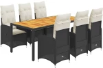 vidaXL Σετ Επίπλων Bistro Κήπου 7 τεμ Μαύρο Συνθετ. Ρατάν με Μαξιλάρια