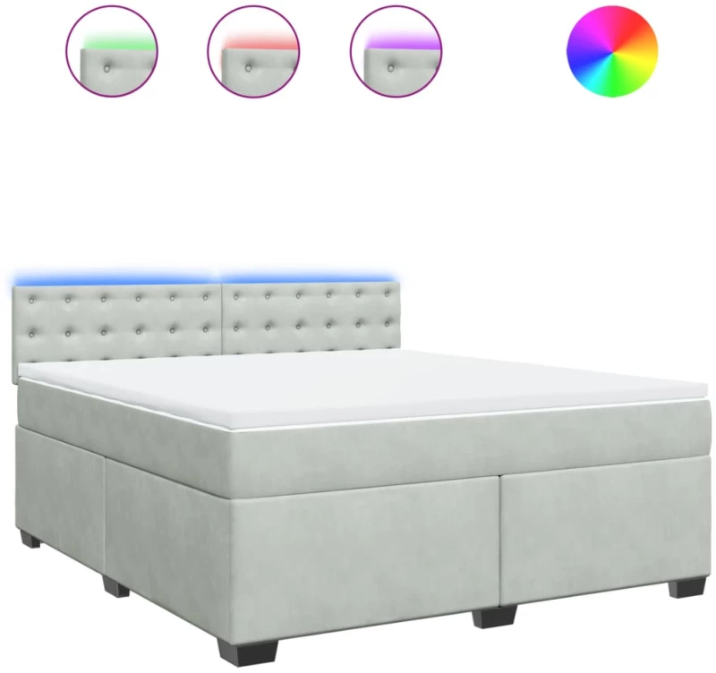 vidaXL Κρεβάτι Boxspring με Στρώμα Ανοιχτό Γκρι 180x200 εκ. Βελούδινο