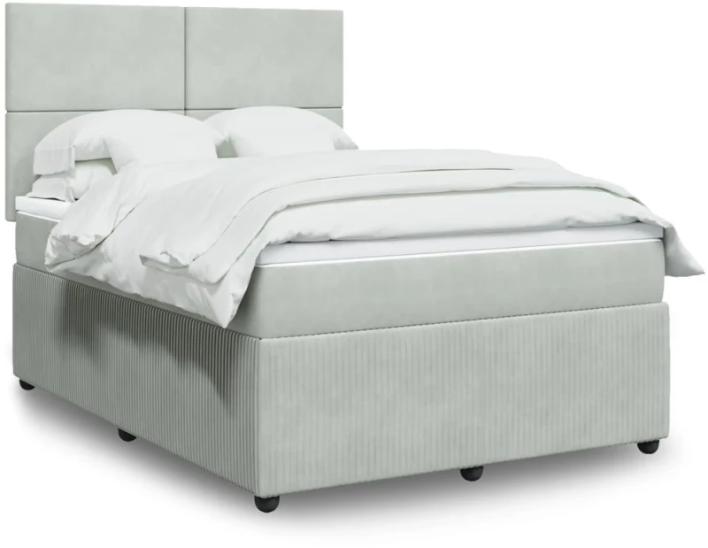 vidaXL Κρεβάτι Boxspring με Στρώμα Ανοιχτό Γκρι 140x200 εκ. Βελούδινο