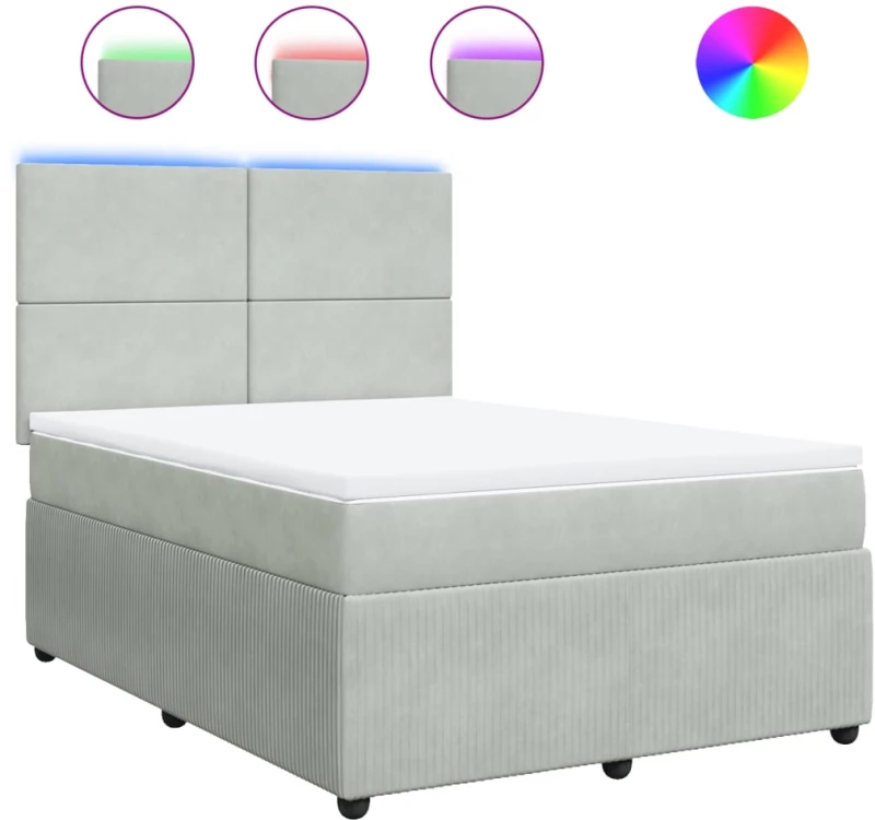 vidaXL Κρεβάτι Boxspring με Στρώμα Ανοιχτό Γκρι 140x200 εκ. Βελούδινο