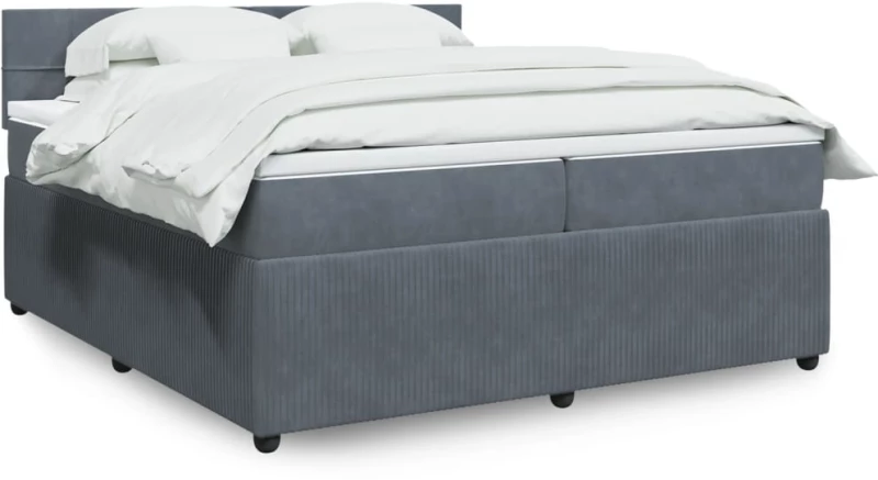 vidaXL Κρεβάτι Boxspring με Στρώμα Σκούρο Γκρι 200x200 εκ. Βελούδινο