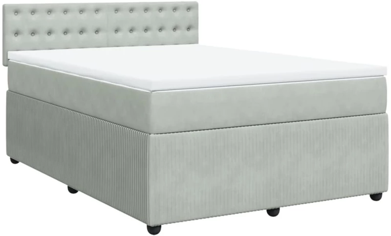 vidaXL Κρεβάτι Boxspring με Στρώμα Ανοιχτό Γκρι 160x200 εκ. Βελούδινο