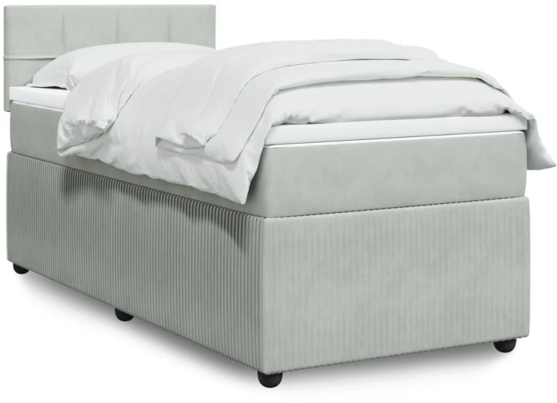 vidaXL Κρεβάτι Boxspring με Στρώμα Ανοιχτό Γκρι 80x200 εκ. Βελούδινο