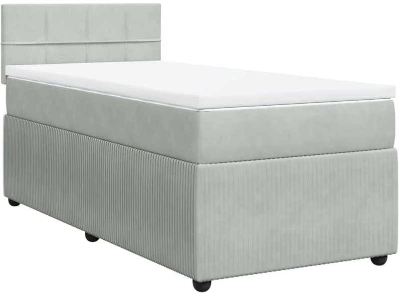 vidaXL Κρεβάτι Boxspring με Στρώμα Ανοιχτό Γκρι 80x200 εκ. Βελούδινο