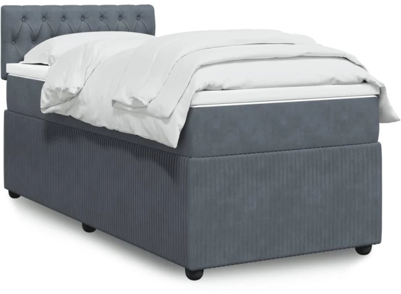 vidaXL Κρεβάτι Boxspring με Στρώμα Σκούρο Γκρι 100x200 εκ. Βελούδινο
