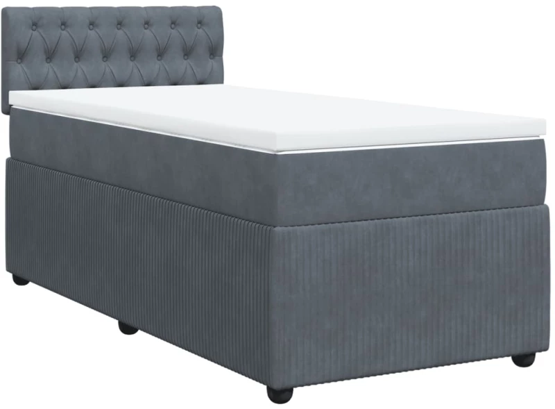 vidaXL Κρεβάτι Boxspring με Στρώμα Σκούρο Γκρι 100x200 εκ. Βελούδινο