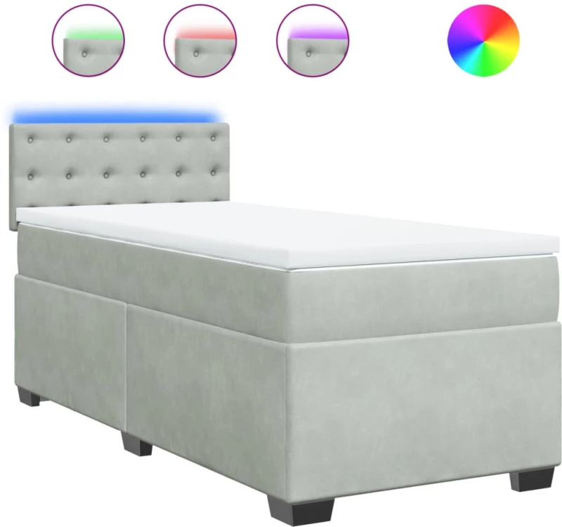 vidaXL Κρεβάτι Boxspring με Στρώμα Ανοιχτό Γκρι 90x200 εκ. Βελούδινο