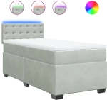 vidaXL Κρεβάτι Boxspring με Στρώμα Ανοιχτό Γκρι 90x200 εκ. Βελούδινο