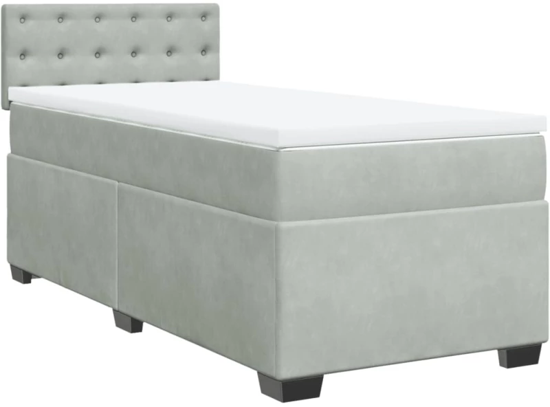 vidaXL Κρεβάτι Boxspring με Στρώμα Ανοιχτό Γκρι 90x200 εκ. Βελούδινο