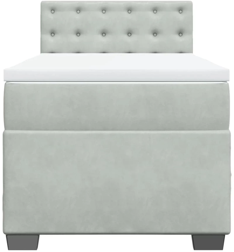 vidaXL Κρεβάτι Boxspring με Στρώμα Ανοιχτό Γκρι 90x200 εκ. Βελούδινο