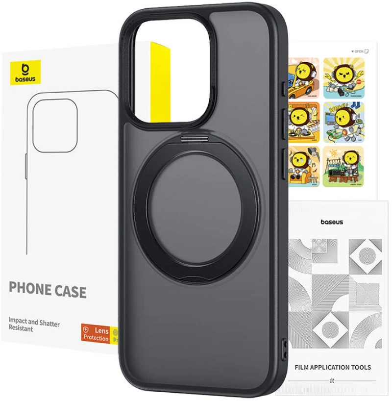 Phone Case Baseus SkyRing Magnetic with Stand for iP 13 Pro + tempered-glass and cleaning kit (black)