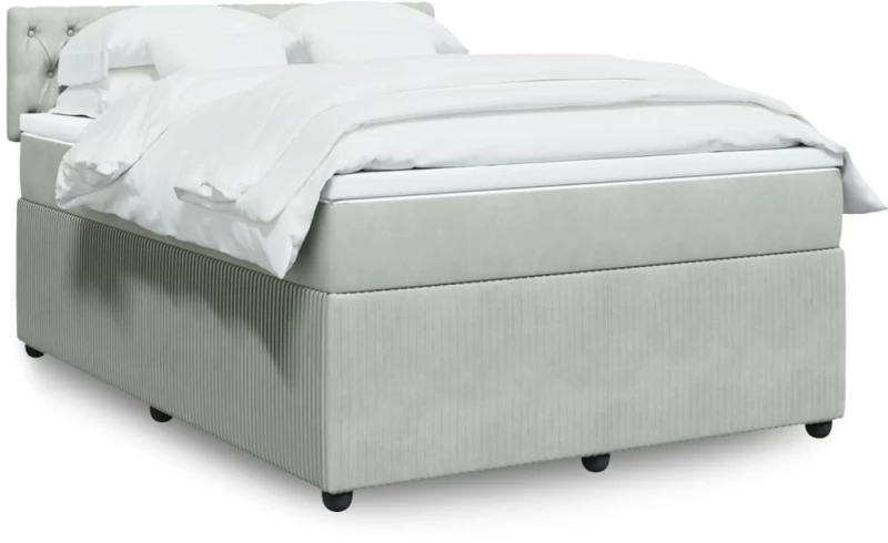 vidaXL Κρεβάτι Boxspring με Στρώμα Ανοιχτό Γκρι 140x190 εκ. Βελούδινο