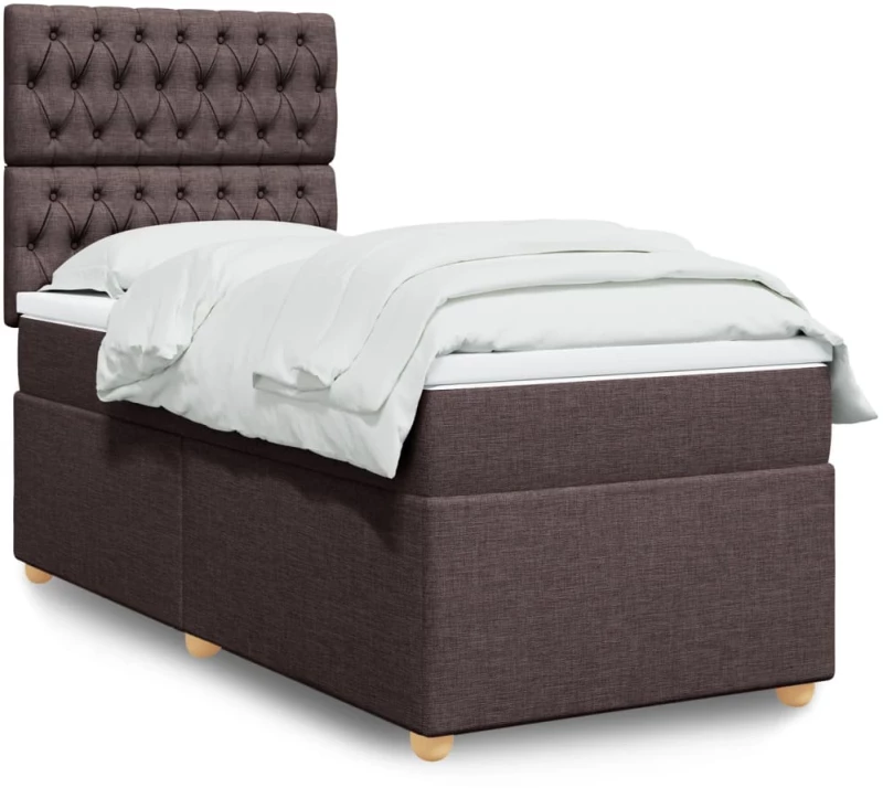 vidaXL Κρεβάτι Boxspring με Στρώμα Σκούρο Καφέ 100x200 εκ. Υφασμάτινο