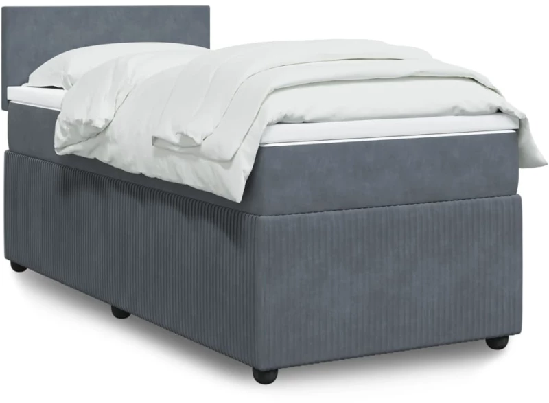 vidaXL Κρεβάτι Boxspring με Στρώμα Σκούρο Γκρι 90x190 εκ. Βελούδινο